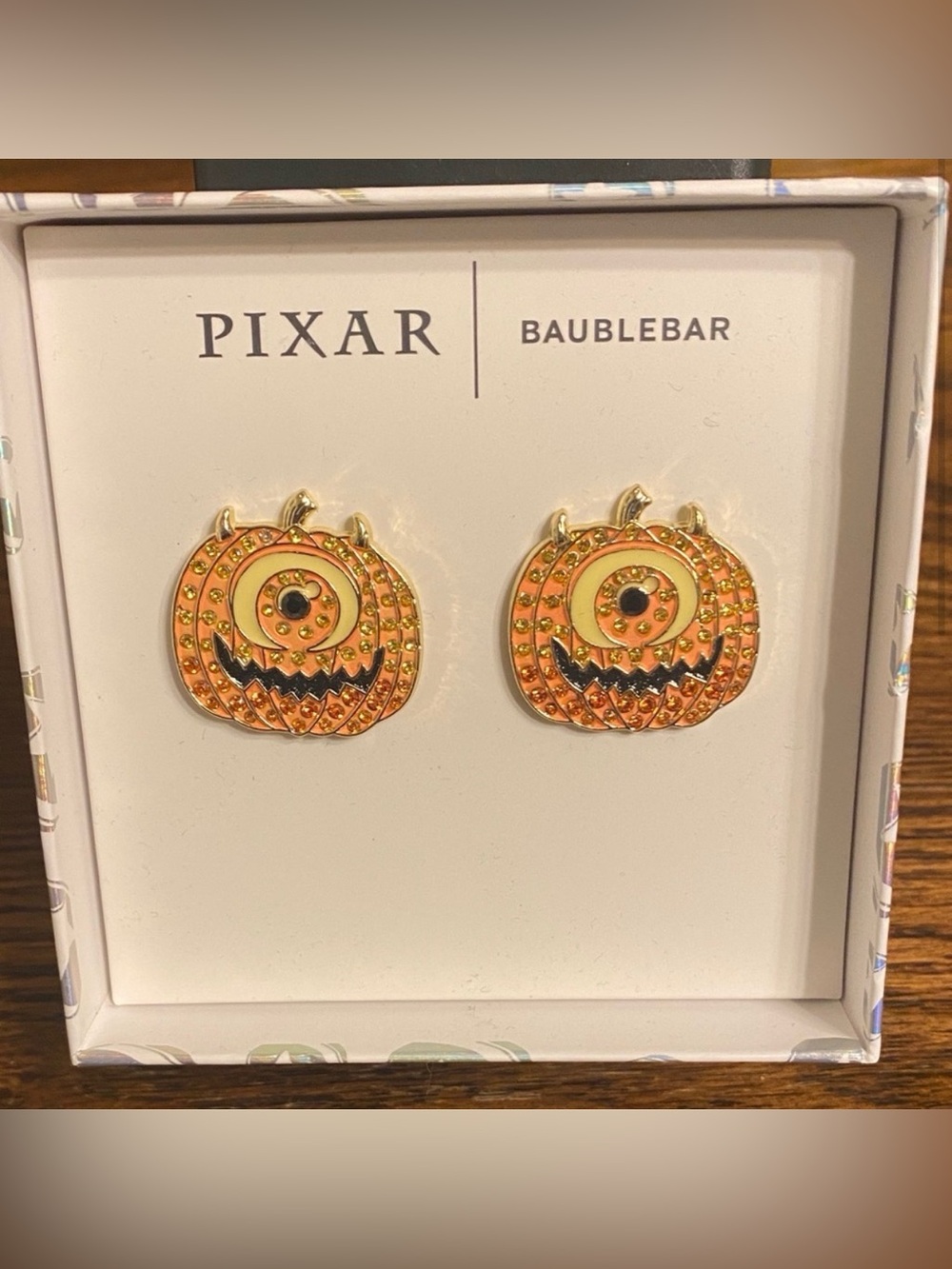 Disney x BaubleBar Pixar Monsters Inc Mike Wazowski Pumpkin Halloween Earrings